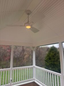 Ceiling fan installation in a pavilion by Deshaies Electrical Services for enhanced comfort and lighting