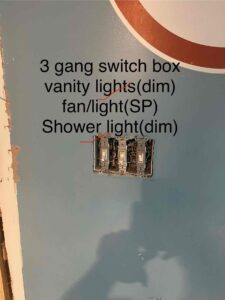 Deshaies Electrical Services installing a 3-gang switch box for the upstairs bathroom remodel project