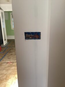 Deshaies Electrical Services installing electrical wiring for outlets in preparation for kitchen and bathroom renovations