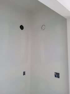 Deshaies Electrical Services preparing electrical boxes for a vanity relocation and recess addition project