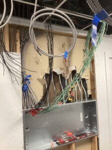 Deshaies Electrical Services preparing wiring for a lighting display installation