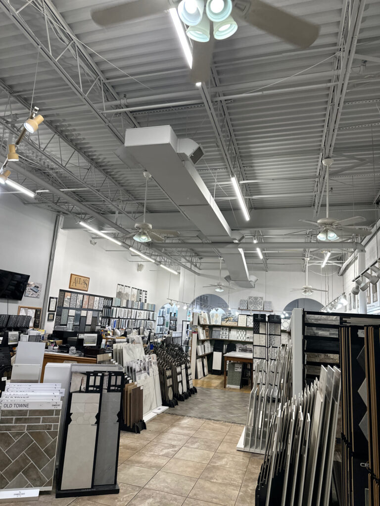 Deshaies Electrical Services replacing LED strip lighting in a commercial space for energy efficiency and improved lighting quality